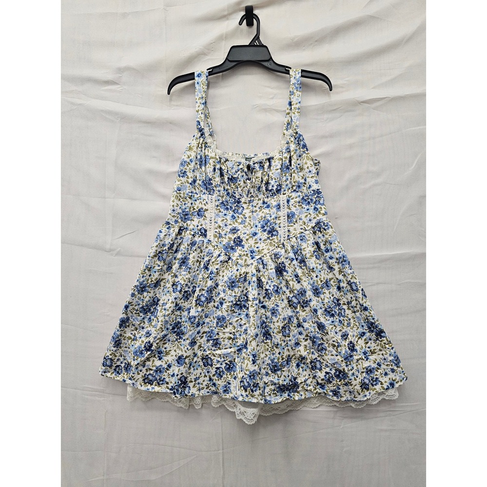 Wild Fable Womens Floral Sleeveless Mini Dress Blue Cotton Casual Size XL